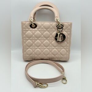 Chiristian Dior Lady dior Medium 2way Hand Shoulder Bag Leather Blush pink